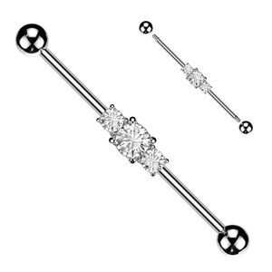 Industrial Barbell with Clear Multi CZ Rhombus – 14g, 1 1/2”
